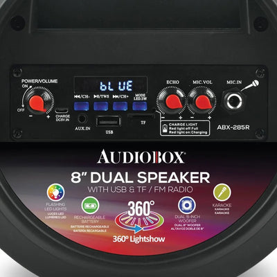 AudioBox 8 Inch Bluetooth Speaker with 360 Degree Lights and Microphone (Used)