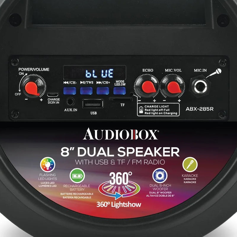 AudioBox 8 Inch Bluetooth Speaker with 360 Degree Lights and Microphone (Used)
