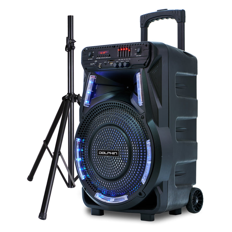 Dolphin SP-17RBT 15 Inch Party Speaker with WaveSync Technology and Stand, Black