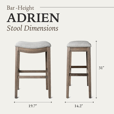 Adrien Saddle Backless Bar Stool w/ Nailhead Trim, Reclaimed Oak (For Parts)