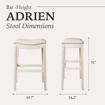 Maven Lane Adrien Saddle Bar Stool w/Nailhead Trim, White Oak (Used) (4 Pack)