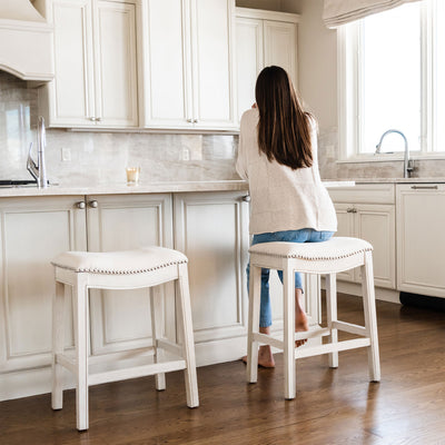 Maven Lane Adrien Backless Saddle Kitchen Bar Stool, White Oak (For Parts) - VMInnovations