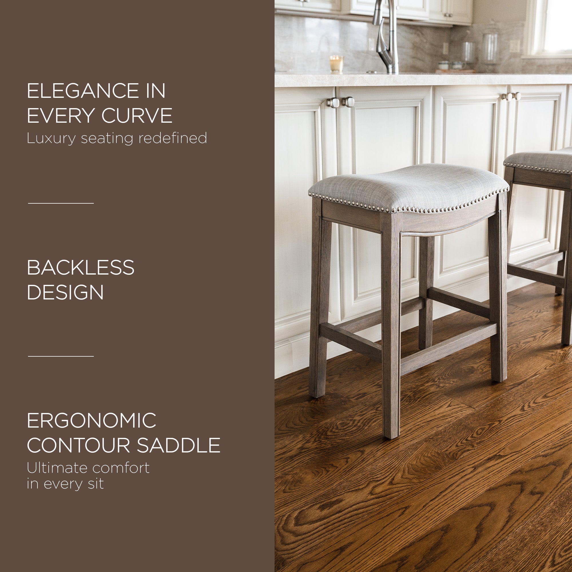 Adrien Saddle Backless Bar Stool, Reclaimed Oak, Counter Height(Used) (4 Pack) - VMInnovations