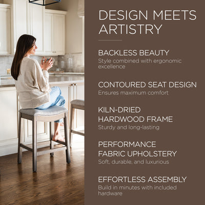 Adrien Saddle Backless Bar Stool, Reclaimed Oak, Counter Height(Used) (4 Pack) - VMInnovations