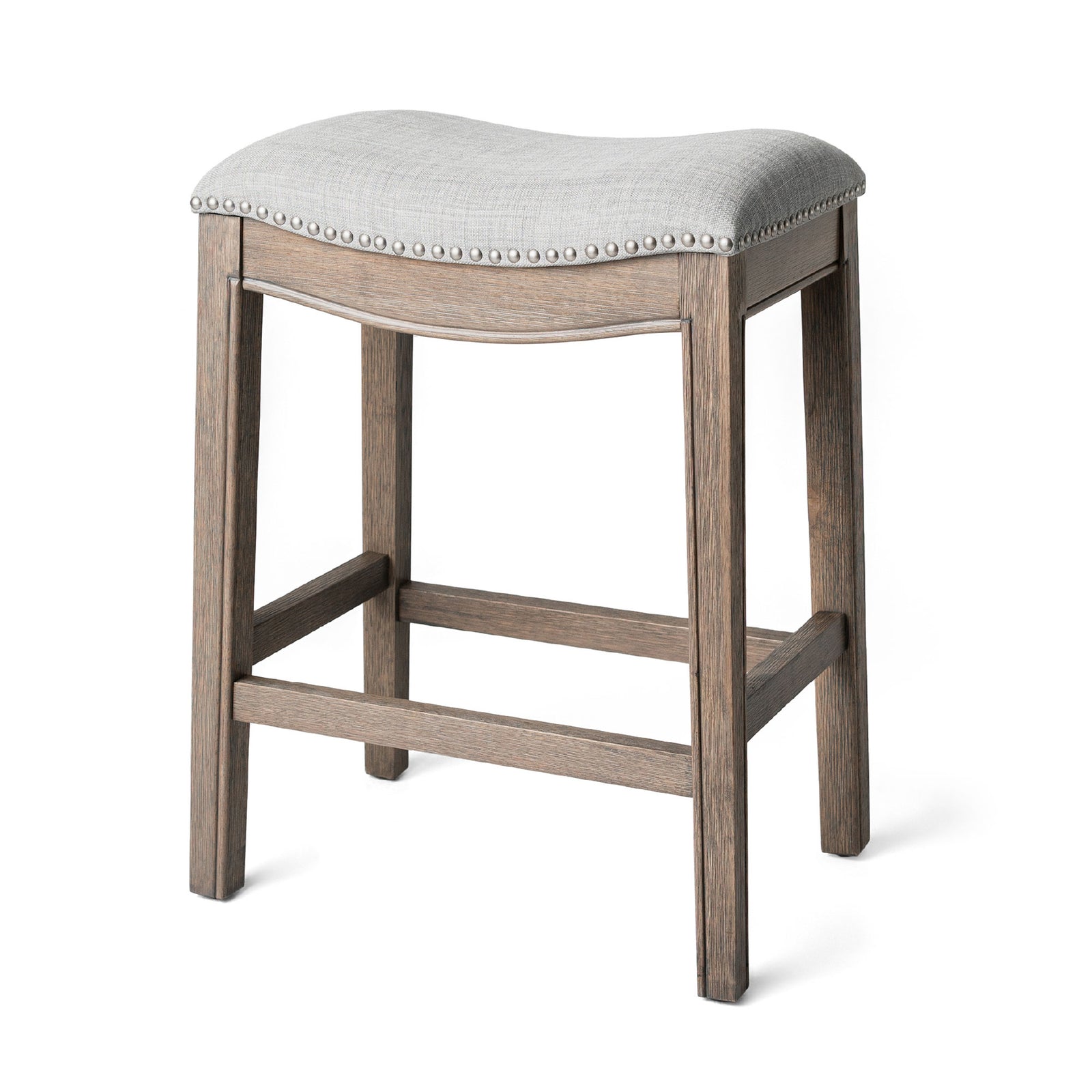 Maven Lane Adrien Saddle Backless Bar Stool, Reclaimed Oak, Counter Height(Used) - VMInnovations