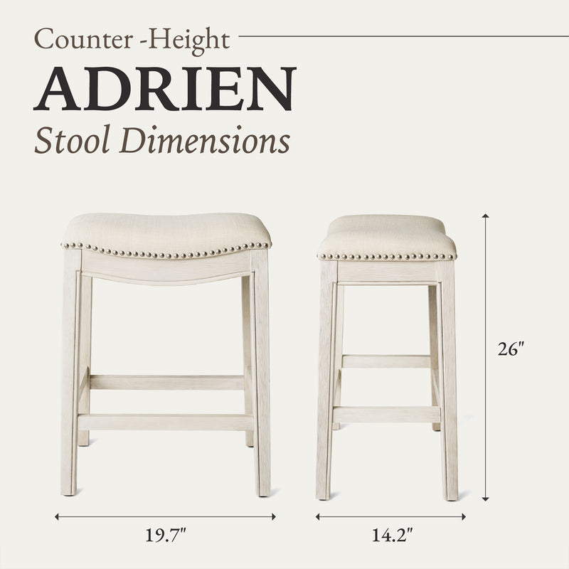 Maven Lane Adrien Saddle Counter Stool with Nailhead Trim, White Oak (For Parts)