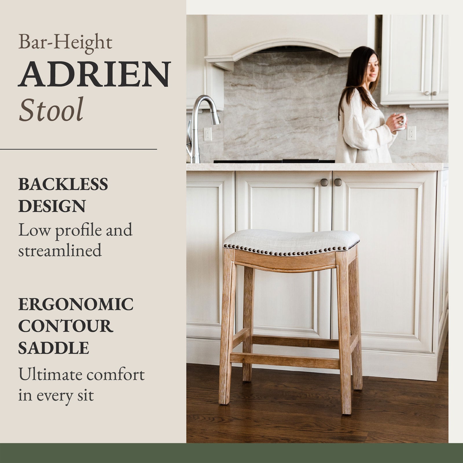 Maven Lane Adrien Kitchen Saddle Backless Stool, Weathered Oak, Bar Height(Used) - VMInnovations