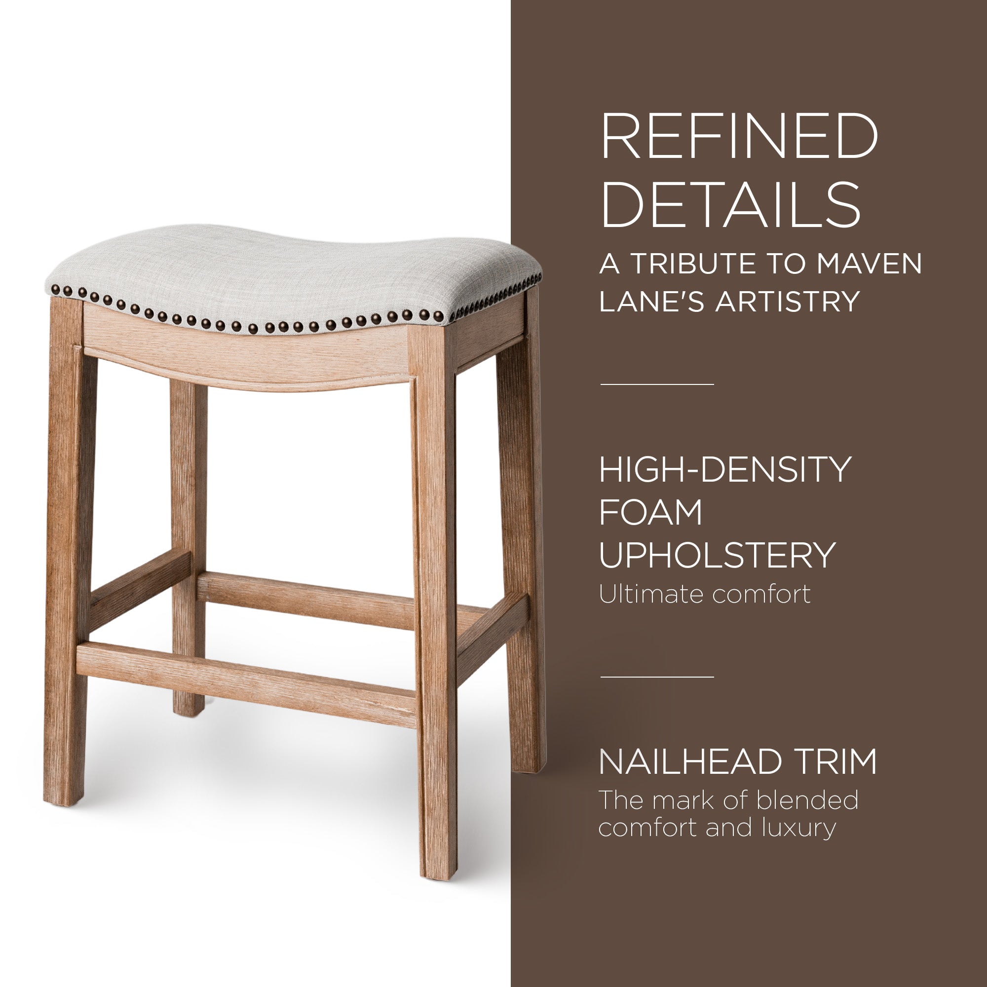 Maven Lane Adrien Saddle Bar Stool, Weathered Oak, Counter Height(Used) (2 Pack) - VMInnovations