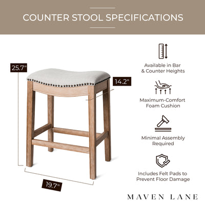 Maven Lane Adrien Saddle Bar Stool, Weathered Oak, Counter Height(Used) (2 Pack) - VMInnovations