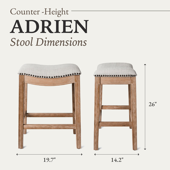 Maven Lane Adrien Saddle Backless Bar Stool, Weathered Oak, Counter Height(Used) - VMInnovations