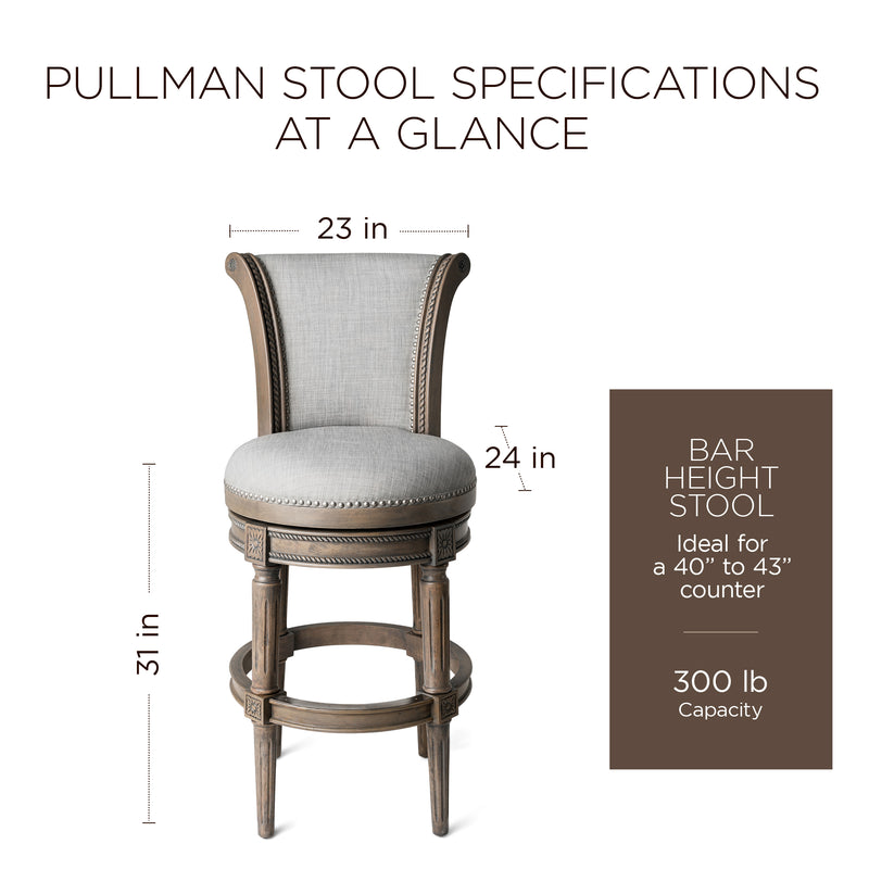 Maven Lane Pullman High-Back Swivel Stool, Reclaimed Oak, Bar Height (Open Box)