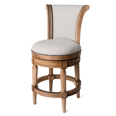 Maven Lane Pullman Counter Stool, Weathered Oak Finish w/ Sand Color Fabric Upholstery