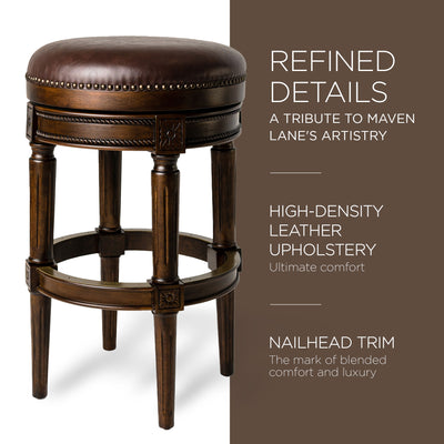 Maven Lane Pullman Backless Bar Stool in Dark Walnut Finish with Vintage Brown Vegan Leather - VMInnovations