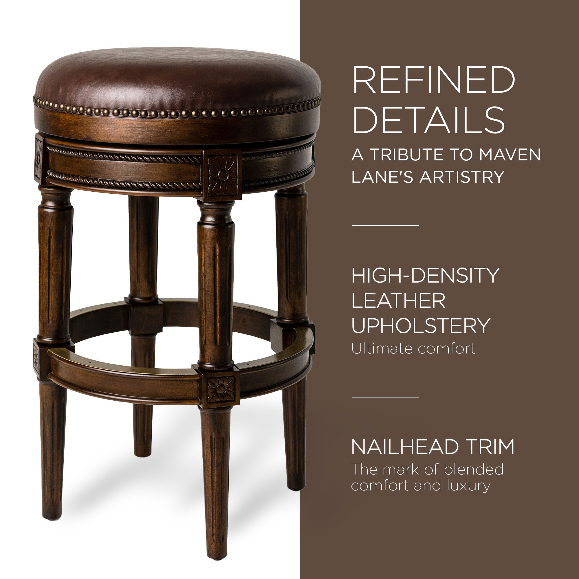 Maven Lane Kitchen Swivel Bar Stool, Dark Walnut, Bar Height, Set of 2(Open Box) - VMInnovations