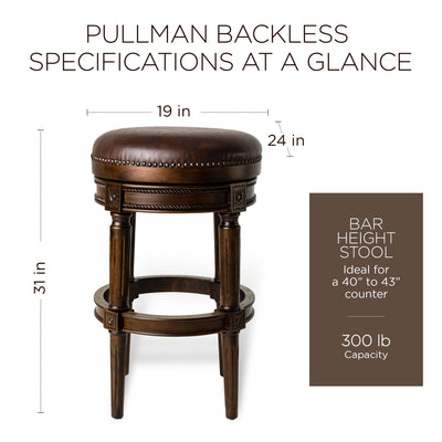 Pullman Backless Swivel Kitchen Bar Stool 30"H, Dark Walnut Finish (Used)