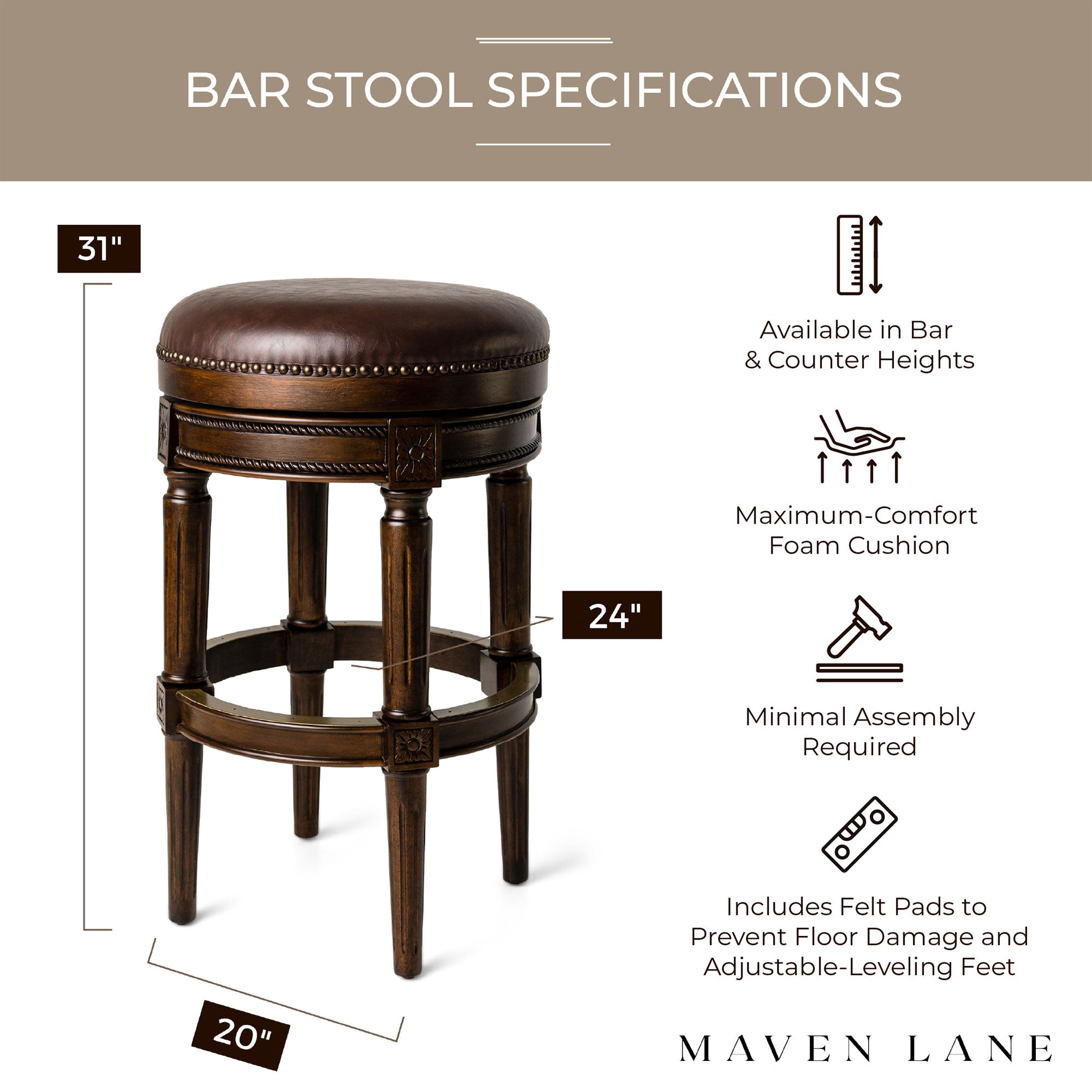 Pullman Backless Swivel Bar Stool 30"H, Dark Walnut Finish (For Parts) (4pk)