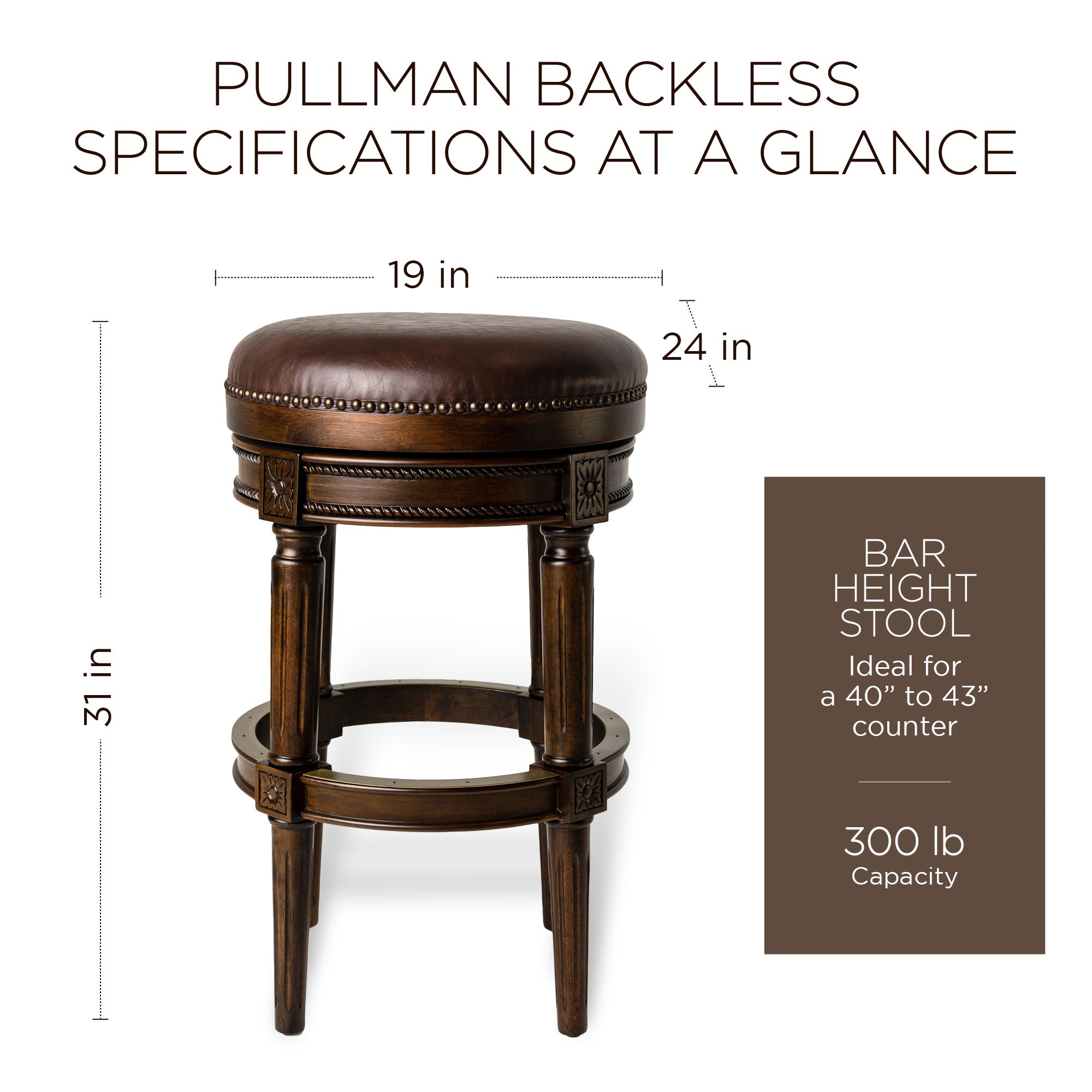Pullman Backless Swivel Kitchen Bar Stool 30"H, Dark Walnut Finish (Used) - VMInnovations