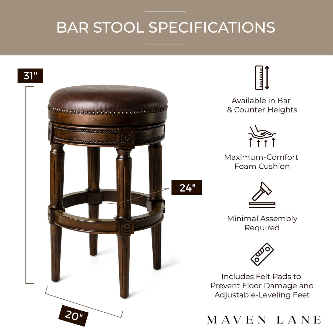 Maven Lane Backless Swivel Bar Stool 30"H, Dark Walnut Finish (For Parts) (2pk)