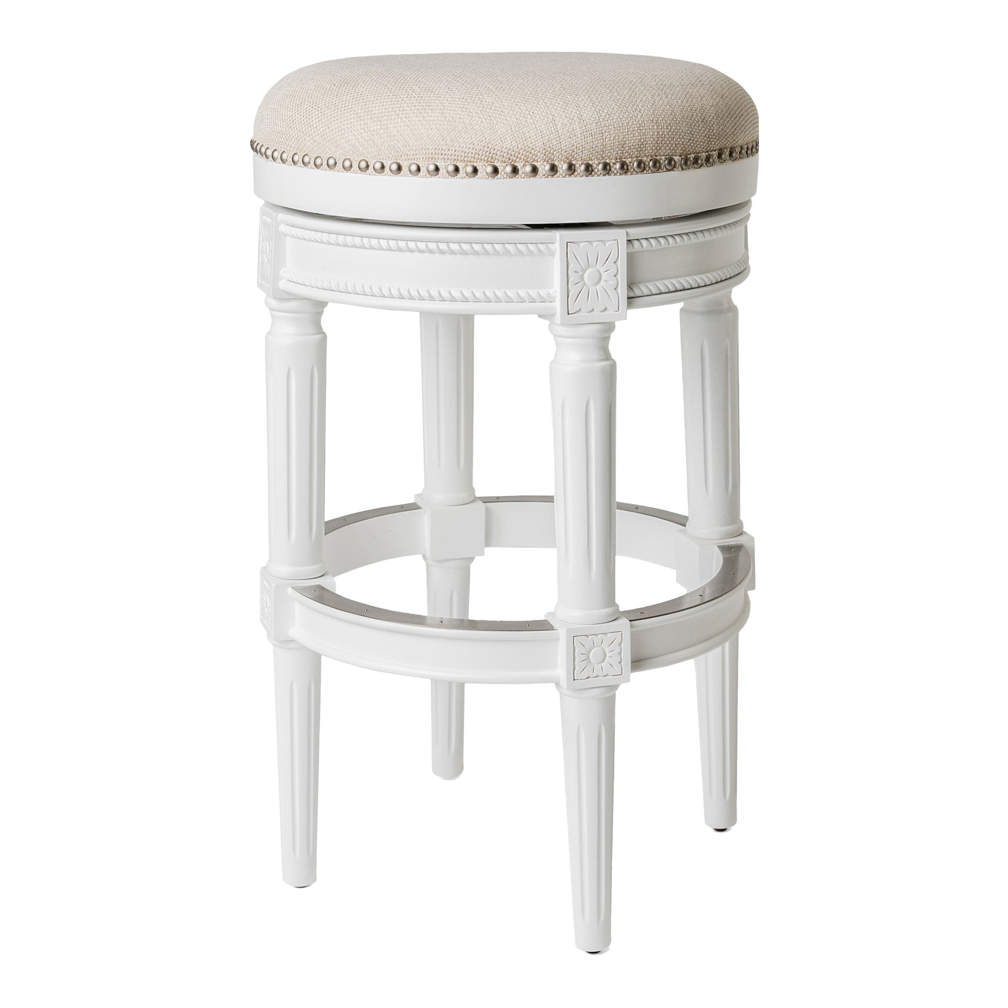 Maven Lane Pullman Backless Swivel Bar Stool, Alabaster White, Bar Height (Used) - VMInnovations