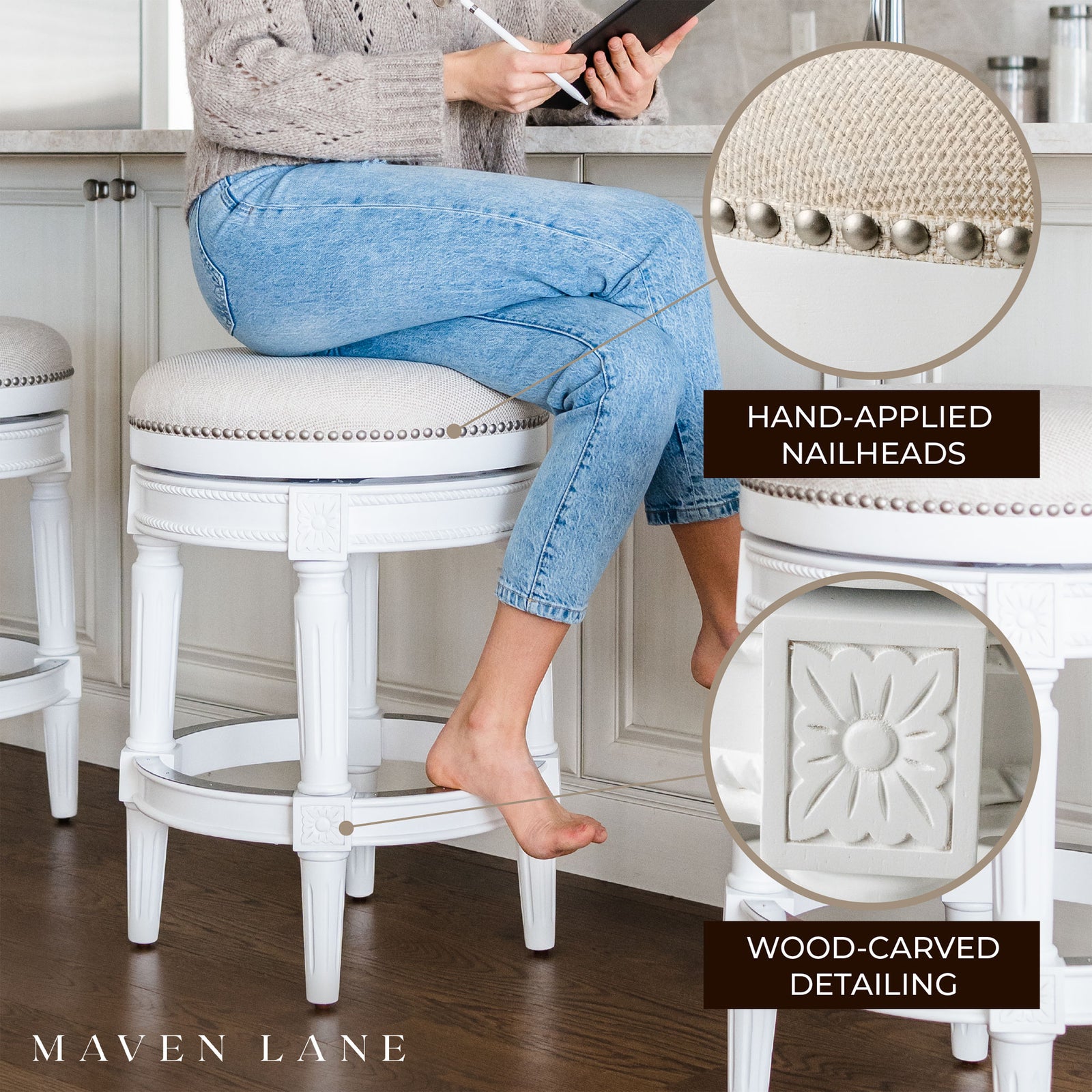 Maven Lane Pullman Backless Swivel Bar Stool, Alabaster White (Used) (4 Pack) - VMInnovations