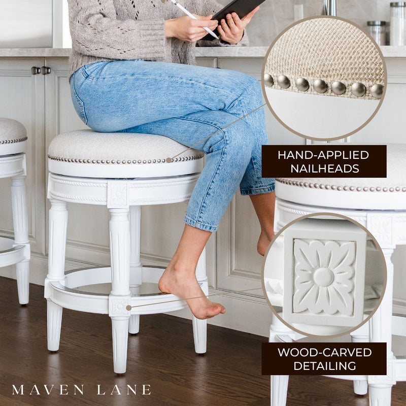 Maven Lane Pullman Swivel Stool, Alabaster White, Bar Height (Open Box) (2 Pack)