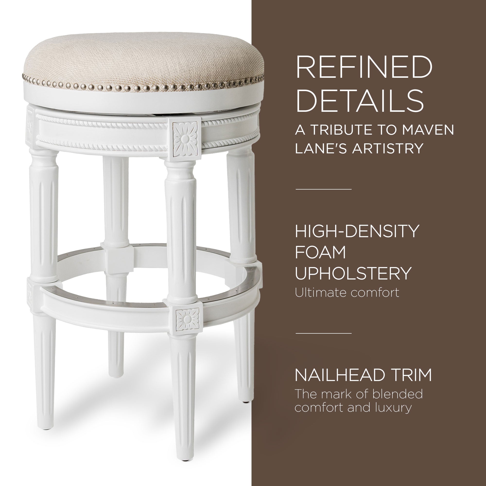 Maven Lane Pullman Backless Swivel Stool, Alabaster White, Bar Height (Open Box) - VMInnovations