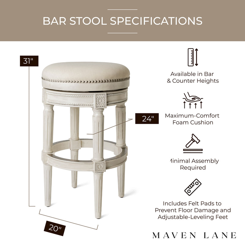 Maven Lane Pullman Swivel Stool, Alabaster White, Bar Height (Open Box) (2 Pack)