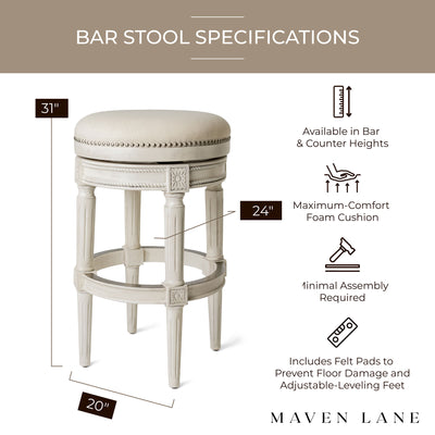 Maven Lane Backless Swivel Kitchen Bar Stool 30"H, White (For Parts) (2 Pack) - VMInnovations