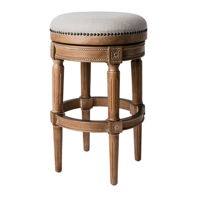 Maven Lane Pullman Backless Bar Stool in Weathered Oak Finish w/ Sand Color Fabric Upholstery - VMInnovations