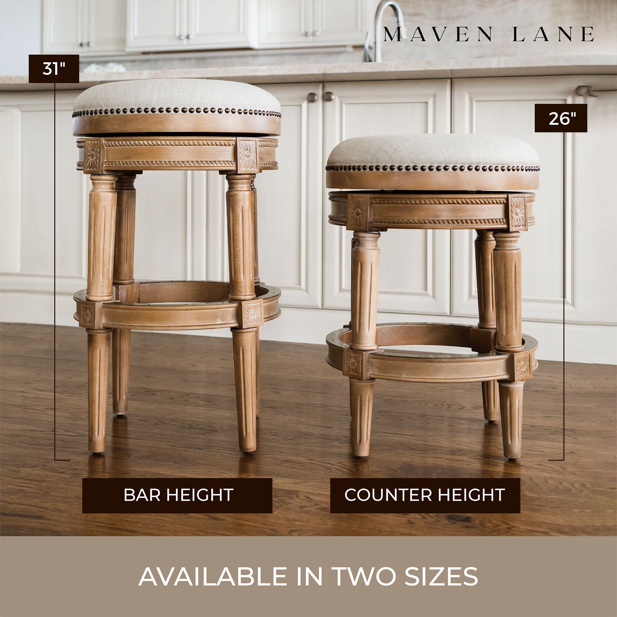 Maven Lane Pullman Swivel Stool, Weathered Oak, Bar Height (Open Box) (2 Pack) - VMInnovations