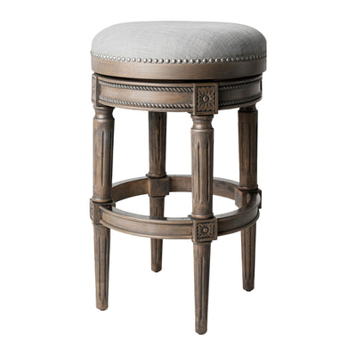 Maven Lane Pullman Backless Bar Stool in Reclaimed Oak Finish w/ Ash Grey Fabric Upholstery - VMInnovations