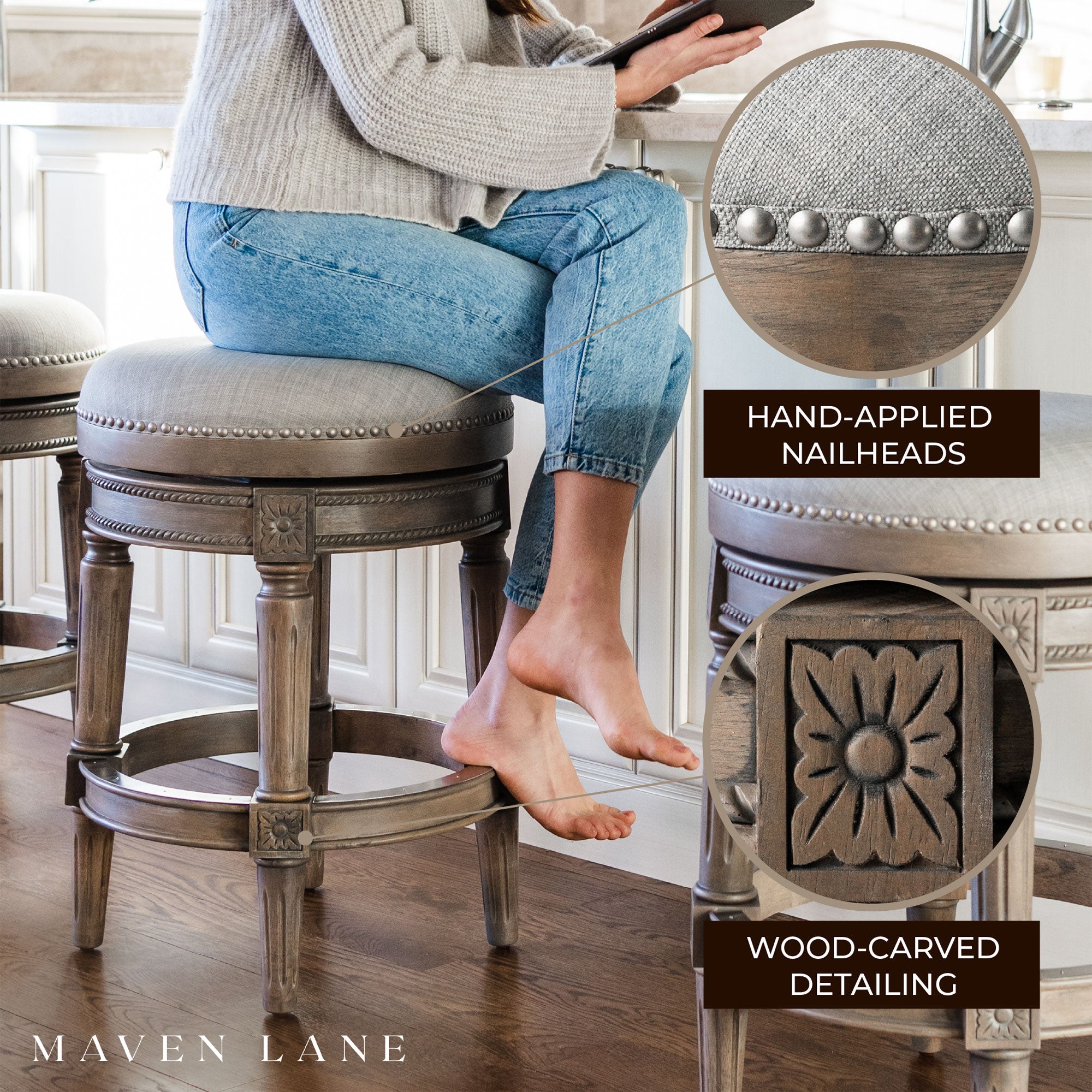 Maven Lane Pullman Swivel Bar Stool, Reclaimed Oak, Bar Height (Used) (4 Pack) - VMInnovations
