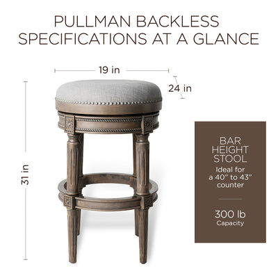 Maven Lane Pullman Backless Swivel Stool, Reclaimed Oak, Bar Height (Open Box) - VMInnovations