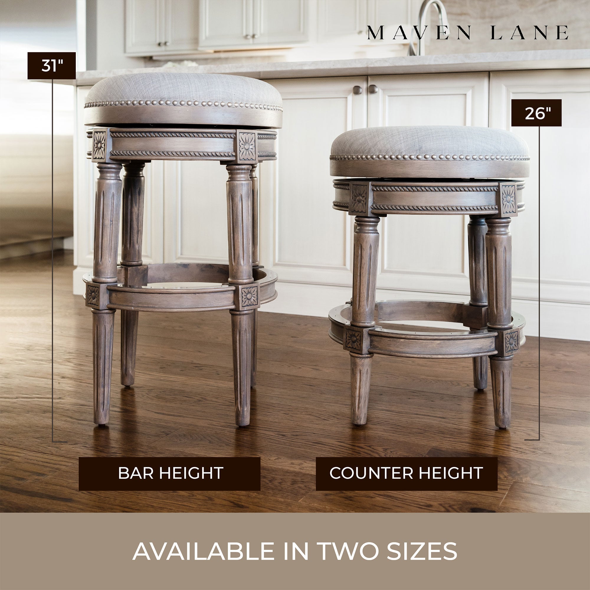 Maven Lane Pullman Swivel Stool, Reclaimed Oak, Bar Height (Open Box) (4 Pack) - VMInnovations