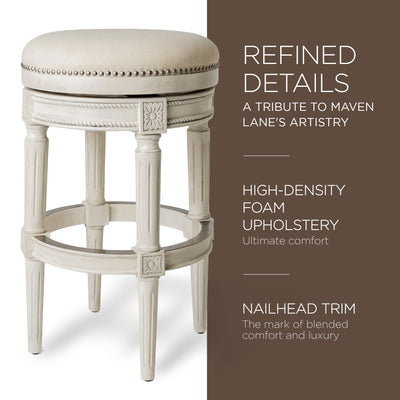 Maven Lane Pullman Backless Bar Stool in White Oak Finish w/ Natural Color Fabric Upholstery