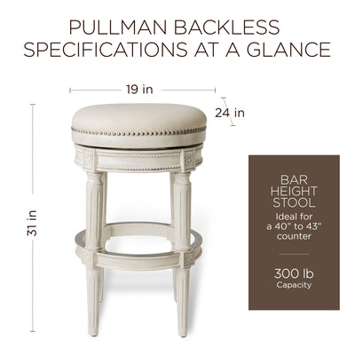 Maven Lane Pullman Backless Bar Stool in White Oak Finish w/ Natural Color Fabric Upholstery - VMInnovations