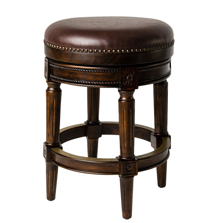 Maven Lane Pullman Backless Counter Stool in Dark Walnut Finish with Vintage Brown Vegan Leather