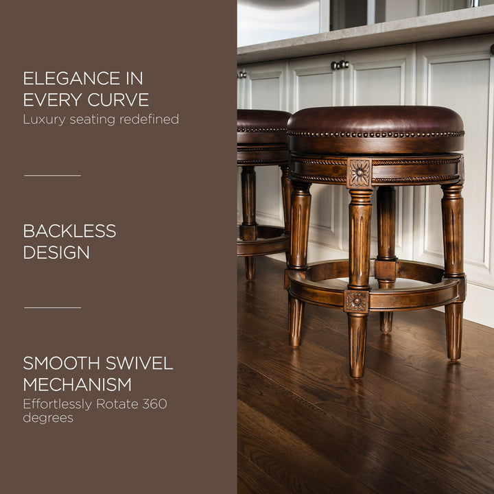 Maven Lane Pullman Backless Counter Stool in Dark Walnut Finish with Vintage Brown Vegan Leather