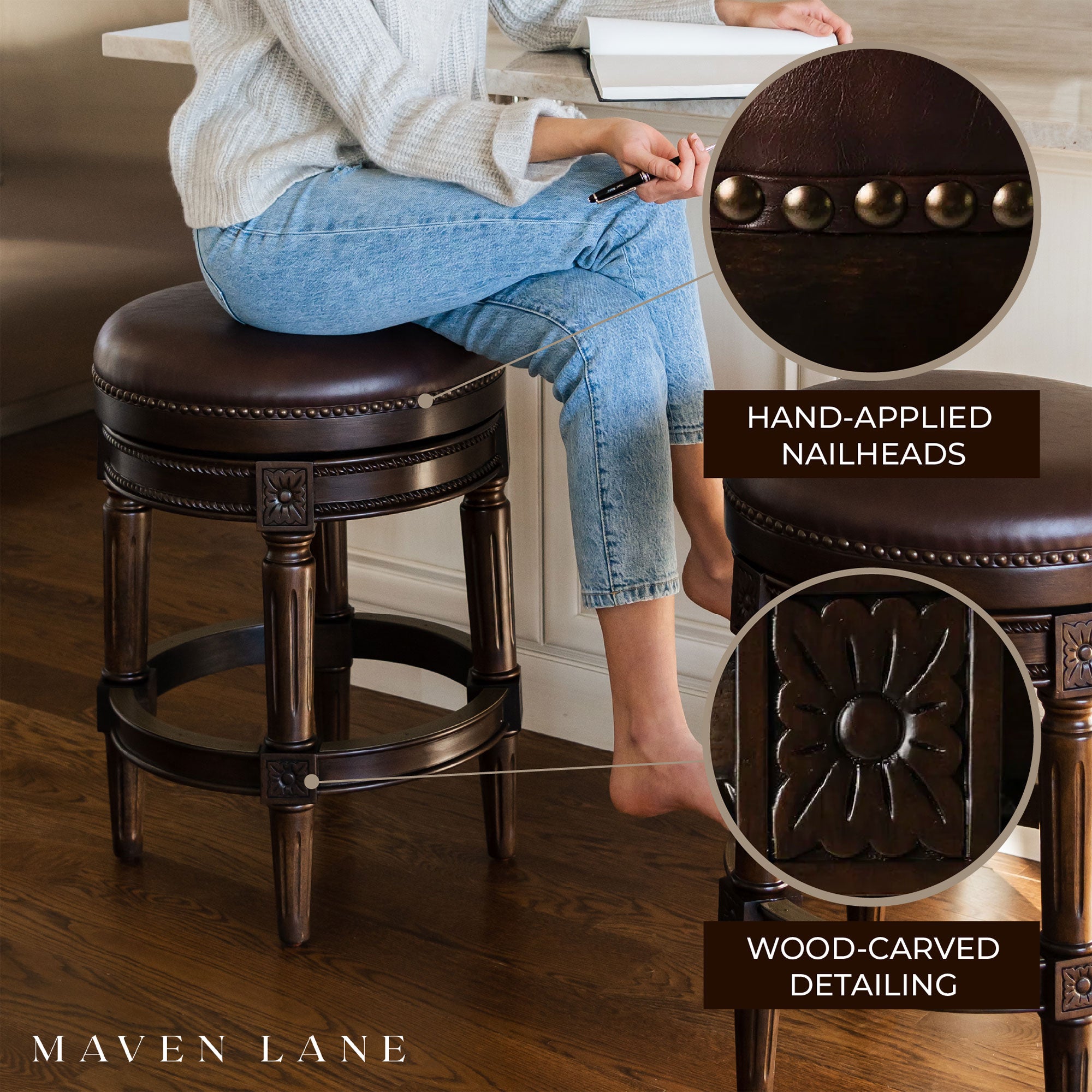 Maven Lane Pullman Swivel Bar Stool, Dark Walnut, Counter Height (Used) (4 Pack) - VMInnovations