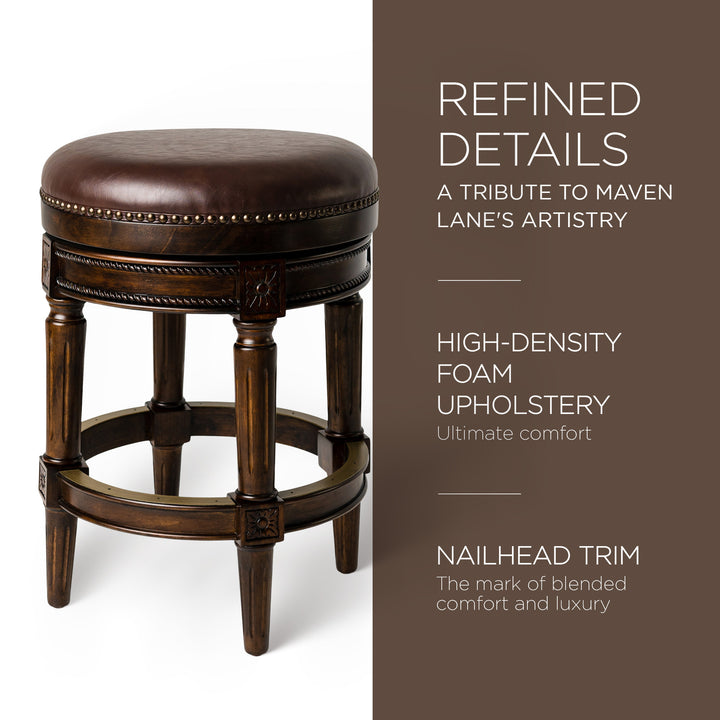 Maven Lane Pullman Backless Counter Stool in Dark Walnut Finish with Vintage Brown Vegan Leather