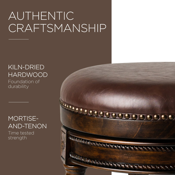 Maven Lane Pullman Backless Counter Stool in Dark Walnut Finish with Vintage Brown Vegan Leather