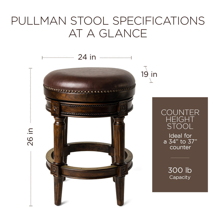 Maven Lane Pullman Backless Counter Stool in Dark Walnut Finish with Vintage Brown Vegan Leather