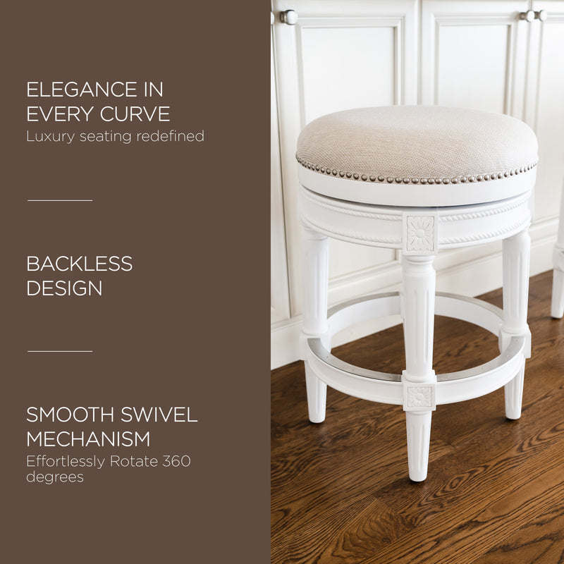 Maven Lane Stool in Alabaster White Finish w/ Cream Fabric Upholstery(For Parts)