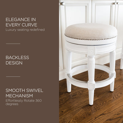 Maven Lane Pullman Backless Counter Stool in Alabaster White Finish w/ Cream Fabric Upholstery