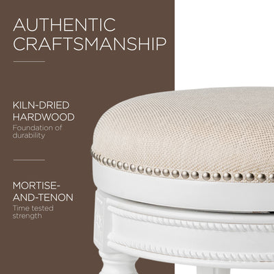Maven Lane Pullman Backless Counter Stool in Alabaster White Finish w/ Cream Fabric Upholstery - VMInnovations