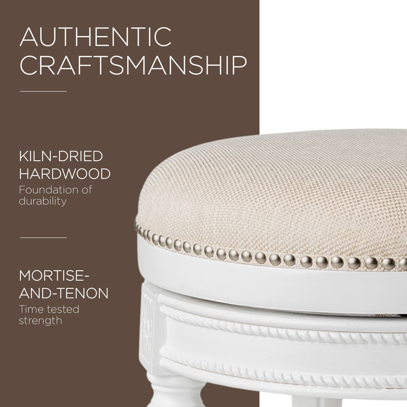 Maven Lane Pullman Backless Counter Stool in Alabaster White Finish w/ Cream Fabric Upholstery