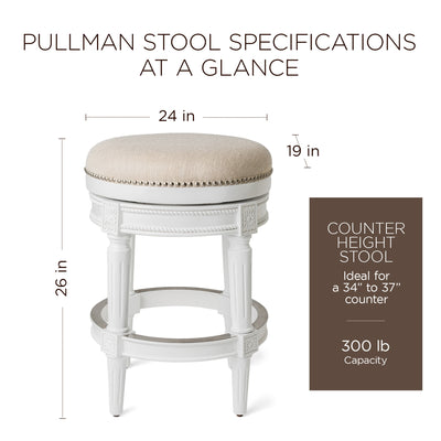 Maven Lane Stool in Alabaster White Finish w/ Cream Fabric Upholstery(For Parts)