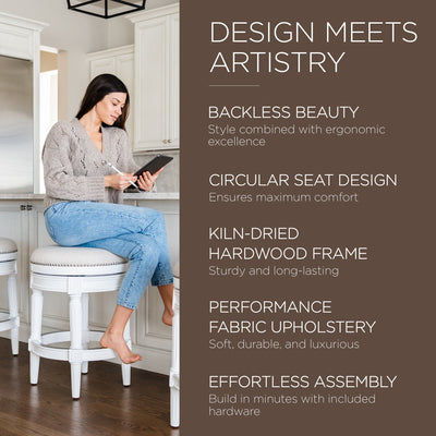 Maven Lane Stool in Alabaster White Finish w/ Cream Fabric Upholstery(For Parts) - VMInnovations