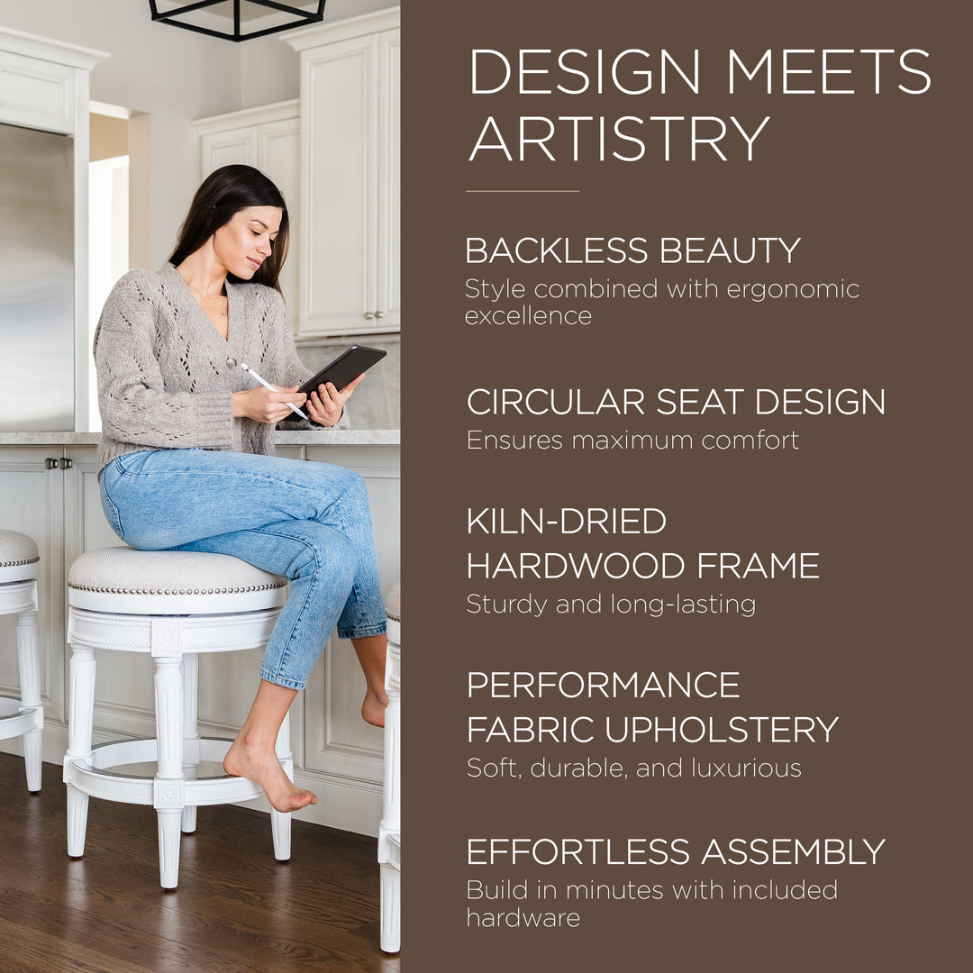 Maven Lane Pullman Backless Bar Stool, Alabaster White,Counter Height (Open Box)