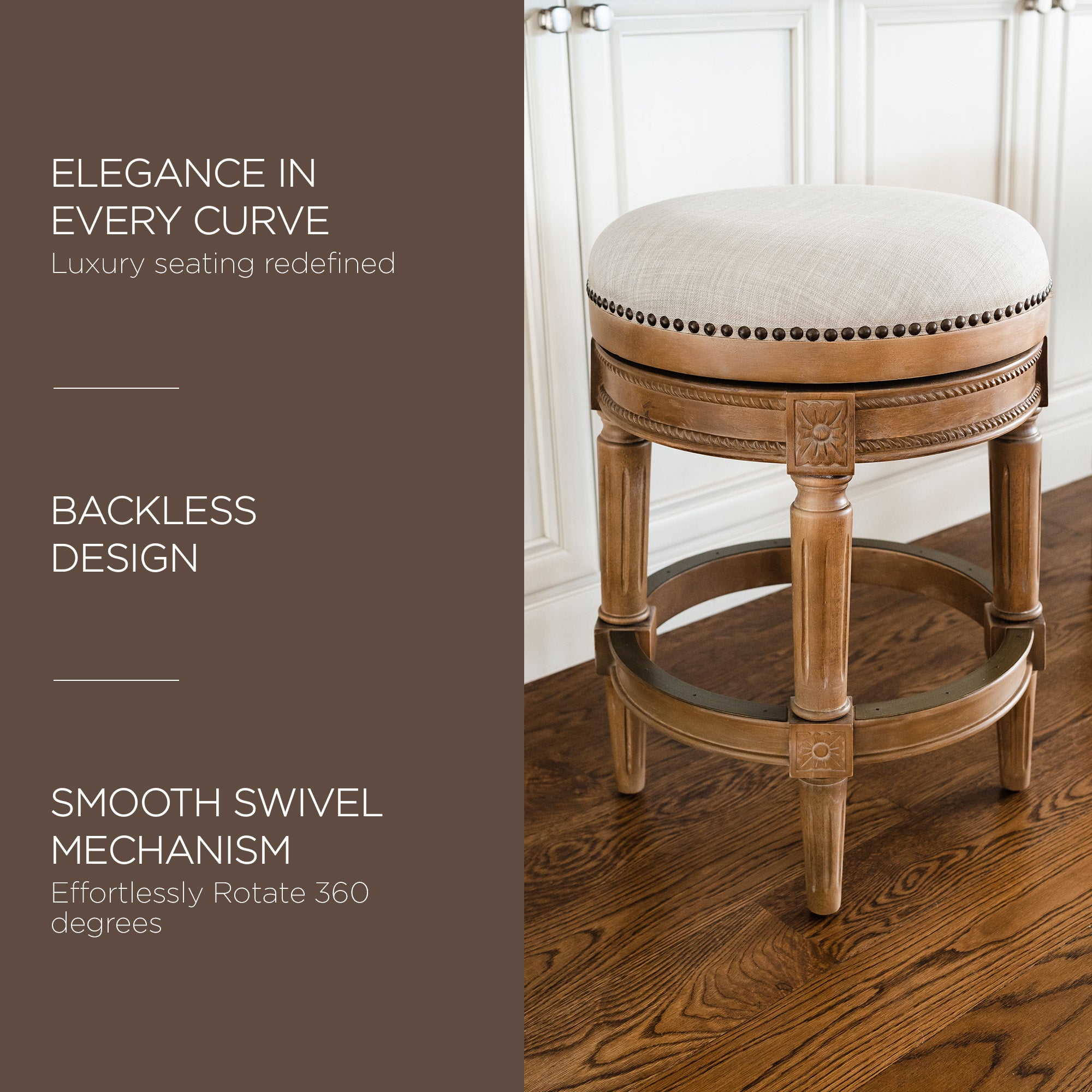 Maven Lane Stool in Weathered Oak Finish w/ Sand Color Upholstery (For Parts) - VMInnovations